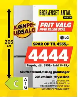 Power LG 203 cm køle-/fryseskab GBV5240CPY TGBV5240CSW tilbud