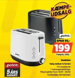 Power Point Brødrister POT5010BK/POT5010WH tilbud