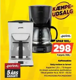Power Point Kaffemaskine POCM5010BK/POCM5010WH tilbud