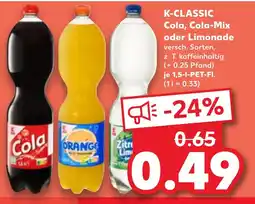 Kaufland DE K-CLASSIC Cola, Cola-Mix oder Limonade tilbud