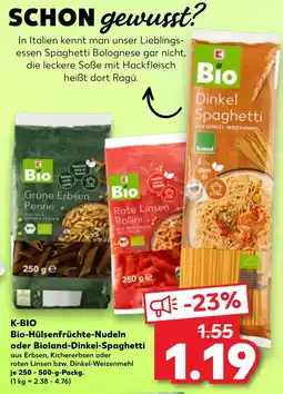 Kaufland DE K-BIO Bio-Hülsenfrüchte-Nudeln oder Bioland-Dinkel-Spaghetti tilbud
