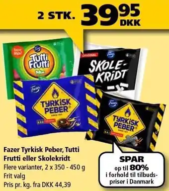 BorderShop Fazer Tyrkisk Peber,Tutti Frutti Eller Skolekridt 2x350-450 g tilbud