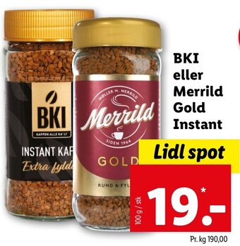Lidl BKI Eller Merrild Gold Instant 100 g tilbud