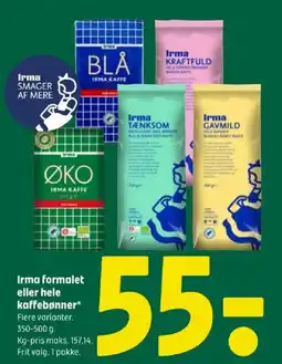 Coop 365 Irma formalet eller hele kaffebønner tilbud