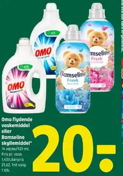 Coop 365 Omo flydende vaskemiddel eller Bamseline skyllemiddel tilbud