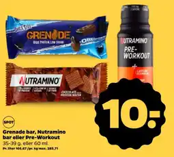 Netto Grenade bar, Nutramino bar eller Pre-Workout tilbud