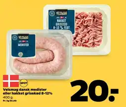 Netto Velsmag dansk medister eller hakket grisekød 8-12% tilbud