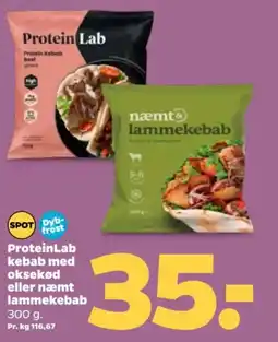 Netto Proteinlab kebab med oksekød eller Næmt lammekebab tilbud