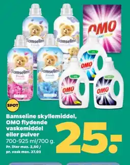Netto Bamseline skyllemiddel, OMO flydende vaskemiddel eller pulver tilbud