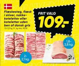 Bilka Flæskesteg, flæsk i skiver, nakkekoteletter eller koteletter uden ben af dansk gris tilbud