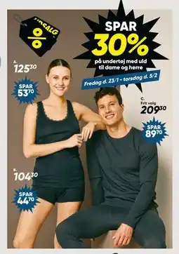 Bilka SPAR 30% på undertøj med uld til dame og herre tilbud