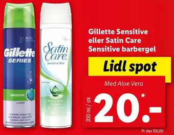Lidl Gillette Sensitive Eller Satin Care Sensitive Barbergel 200 ml tilbud