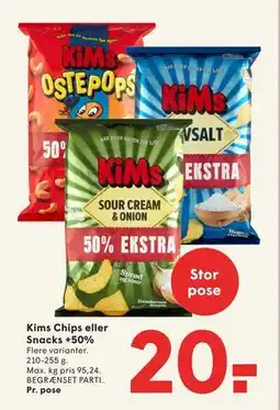 SPAR Kims Chips eller Snacks +50% tilbud