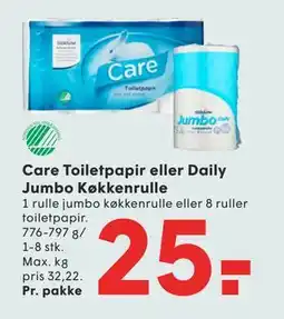 SPAR Care Toiletpapir eller Daily Jumbo Køkkenrulle tilbud