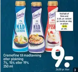 REMA 1000 Cremefine til madlavning eller piskning 7%, 15% eller 19% 250 ml tilbud