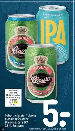 REMA 1000 Tuborg classic, Tuborg classic 0.0% eller Brewmasters IPA 33 cl. Ex. pant tilbud