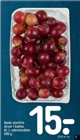 REMA 1000 Røde stenfrie druer i bakke Kl. I, udenlandske 500 g tilbud