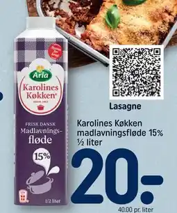 REMA 1000 Karolines Køkken madlavningsfløde 15% ½ liter tilbud
