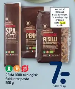 REMA 1000 REMA 1000 økologisk fuldkornspasta 500 g tilbud