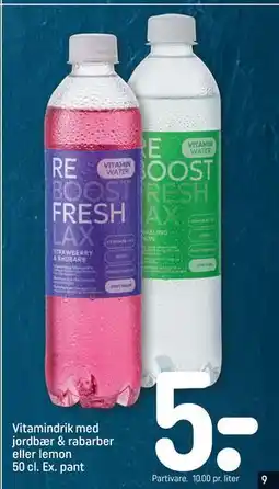REMA 1000 Vitamindrik med jordbær & rabarber eller lemon 50 cl. Ex. pant tilbud