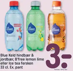 REMA 1000 Blue Keld hindbær & jordbær, B'free lemon lime eller Ice tea fersken tilbud