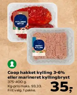 SuperBrugsen Coop hakket kylling eller marineret kyllingbryst tilbud