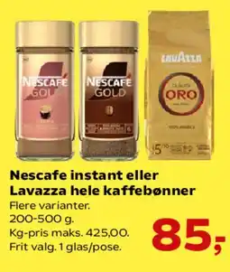 SuperBrugsen Nescafé instant eller Lavazza hele kaffebønner tilbud