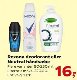 SuperBrugsen Rexona deodorant eller Neutral håndsæbe tilbud