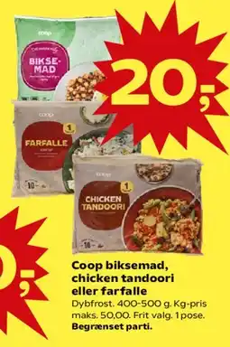 Kvickly Coop biksemad, chicken tandoori eller farfalle tilbud
