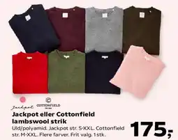 Kvickly Jackpot eller Cottonfield lambswool strik tilbud