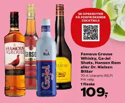 Kvickly Famous Grouse Whisky, Gajol Shots, Hansen Rom eller Dr. Nielsen Bitter tilbud