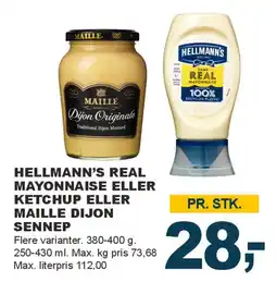 Let-Køb Hellmann's Real Mayonnaise eller Ketchup eller Maille Dijon Sennep tilbud