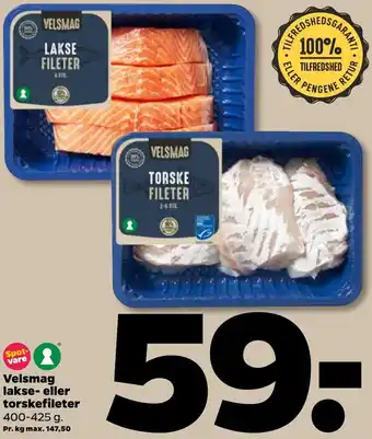 Netto Velsmag Lakse Eller Torskefileter 400-425 g tilbud
