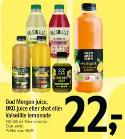 Føtex God Morgen juice / ØKO juice / shot / Valsøllille lemonade tilbud