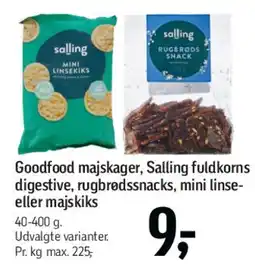 Føtex Goodfood majskager / Salling fuldkorns digestive / rugbrødssnacks tilbud