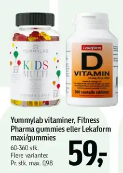 Føtex Yummylab vitaminer / Fitness Pharma gummies eller Lekaforn maxi/gummies tilbud