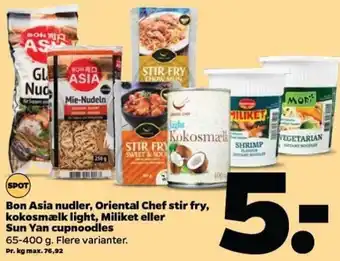 Netto Bon Asia Nudler, Oriental Chef Stir Fry, Kokosmælk Light, Miliket Eller Sun Yan Cupnoodles 65-400g tilbud