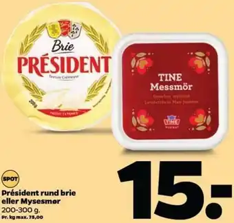 Netto Président Rund Brie Eller Mysesmør 200-300g tilbud