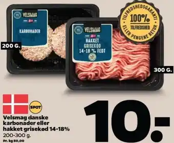 Netto Velsmag Danske Karbonader Eller Hakket Grisekød 14-18% 200-300g tilbud