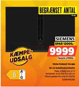 Power SIEMENS 80 cm induktionsemhætte ED851HQ26E tilbud