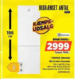 Power Electrolux 186 cm køle-/fryseskab NNP6ME32W tilbud