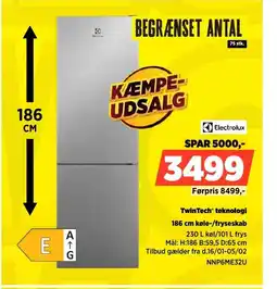 Power Electrolux 186 cm køle-/fryseskab NNP6ME32U tilbud