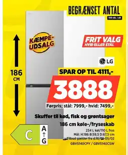 Power LG 186 cm køle-/fryseskab GBV5140CPY / GBV5140CSW tilbud