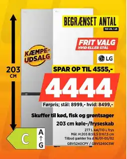 Power LG 203 cm køle-/fryseskab GBV5240CPY/GBV5240CSW tilbud