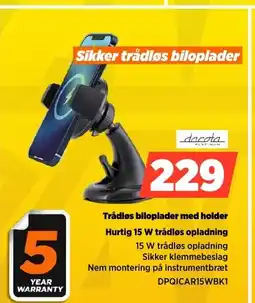 Power Trådløs biloplader med holder DPQICAR15WBK1 tilbud