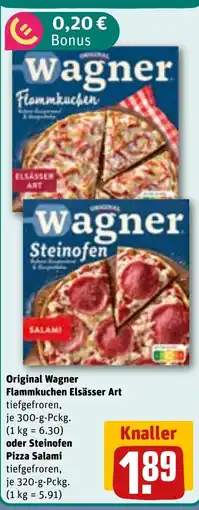 REWE DE Original Wagner Flammkuchen Elsässer Art oder Steinofen Pizza Salami tilbud