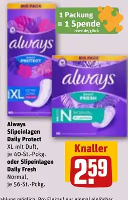 REWE DE Always Slipeinlagen Daily Protect oder Slipeinlagen Daily Fresh tilbud
