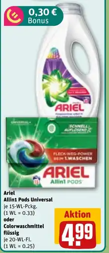 REWE DE ARIEL Allin1 Pods Universal oder Colorwaschmittel flüssig tilbud