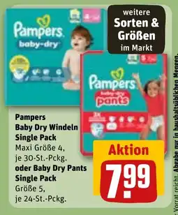 REWE DE Pampers Baby Dry Windeln Single Pack oder Baby Dry Pants Single Pack tilbud