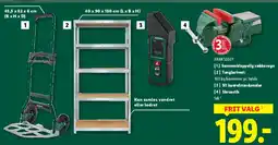 Lidl Frit valg: sækkevogn / hylde / laserafstandsmåler / skruestik tilbud